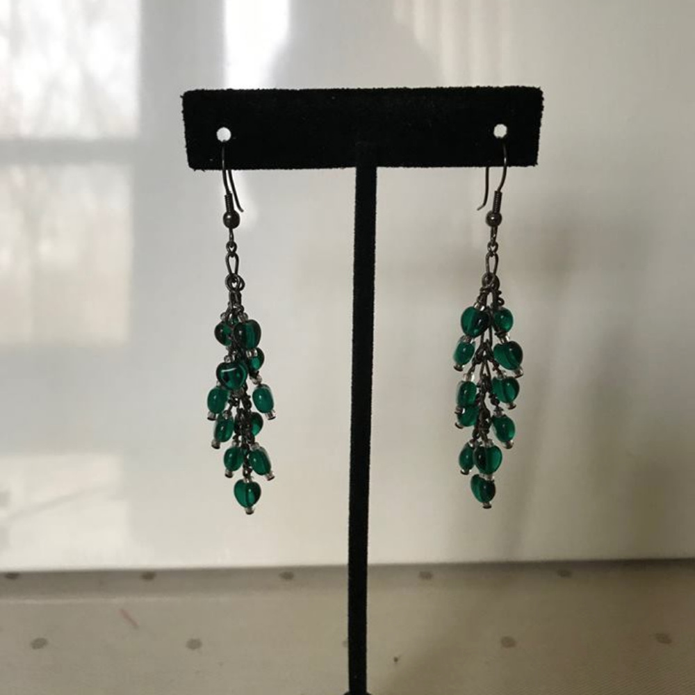 Unique Green Heart Dangling Earrings-Handmade/New